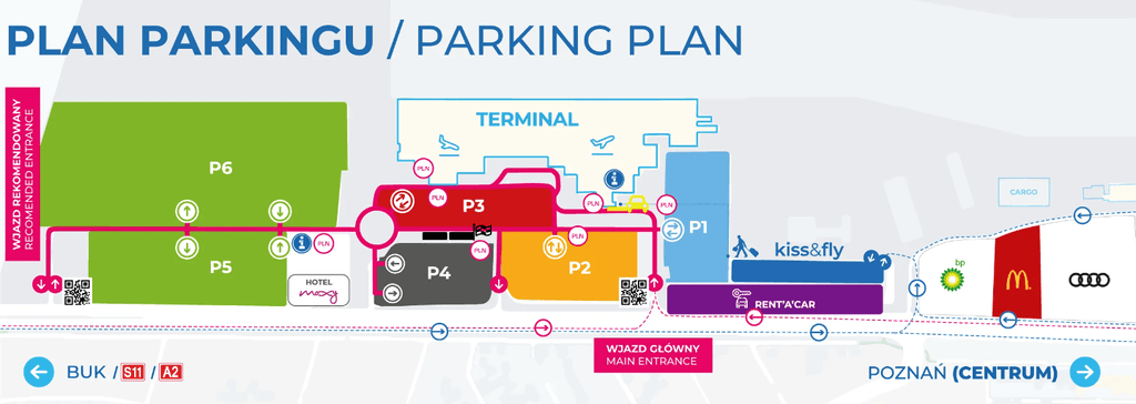 Mapa parkingów na lotnisku Poznań Ławica